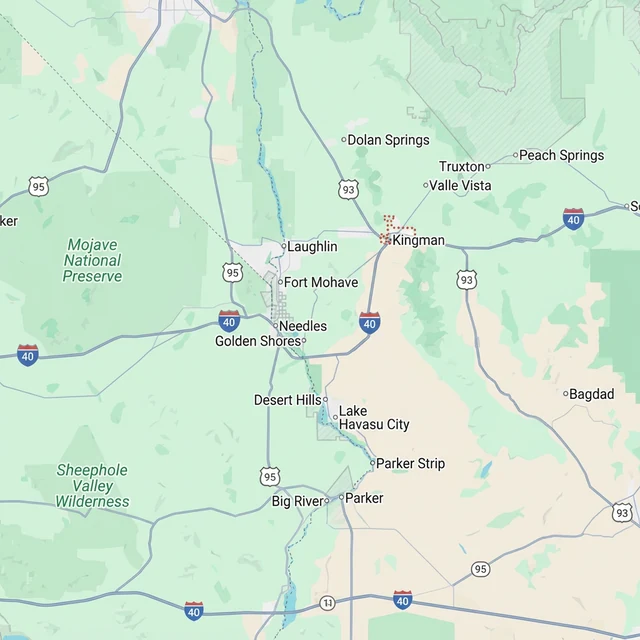 Regional service map showing Kingman, Fort Mohave, and Lake Havasu City, Arizona