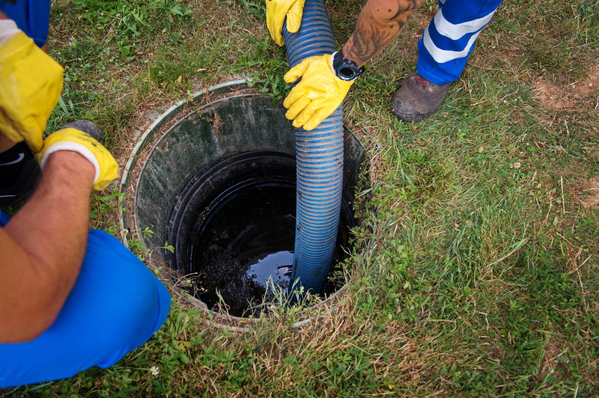 Emptying household septic tank. Cleaning and unblocking clogged drain. — Photo